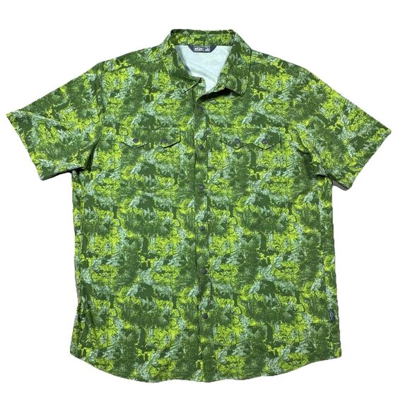 Stio Shirt Mens XL Green Camo Stretch Snap Short Sleeve Camp Snap Shirt Outdoor - Picture 2 of 12